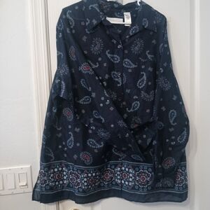 Navy Paisley Button-Up Shirt
